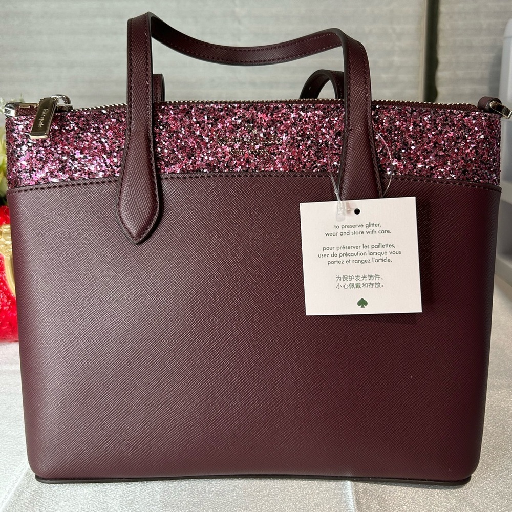 NWT Kate Spade burgundy glitter crossbody bag - Picture 1 of 9